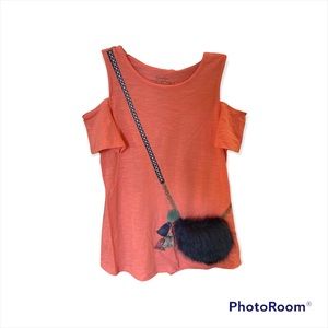 Jessica Simpson “Shell Pink”/Coral cold shoulder purse tee shirt